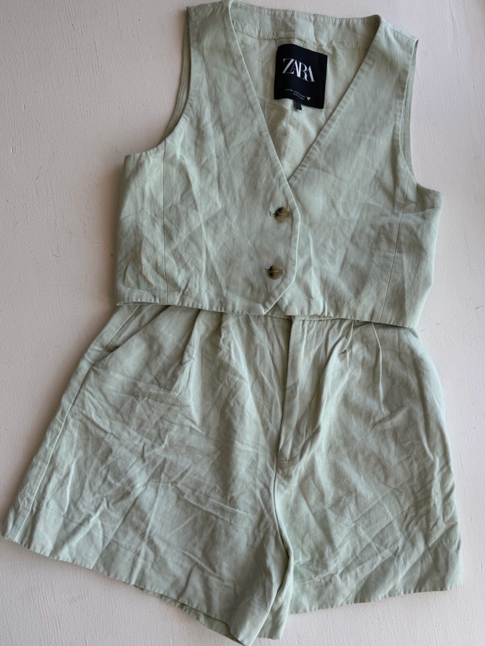 Zara Mint Green Tailored Vest & High-Waisted Shorts Matching Set XS